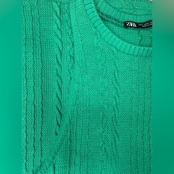 Zara Women’s Green Long Sleeveless Cable Knit Dress SZ M! - Picture 4 of 12